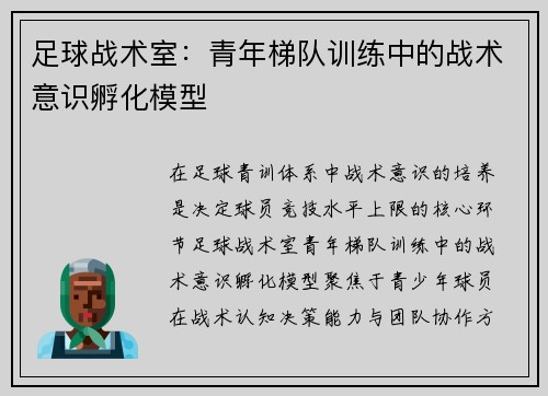 足球战术室：青年梯队训练中的战术意识孵化模型