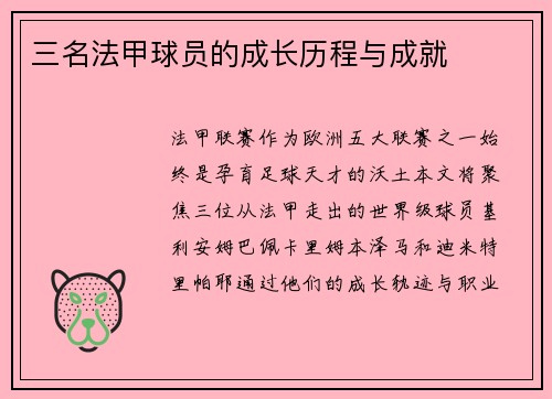 三名法甲球员的成长历程与成就